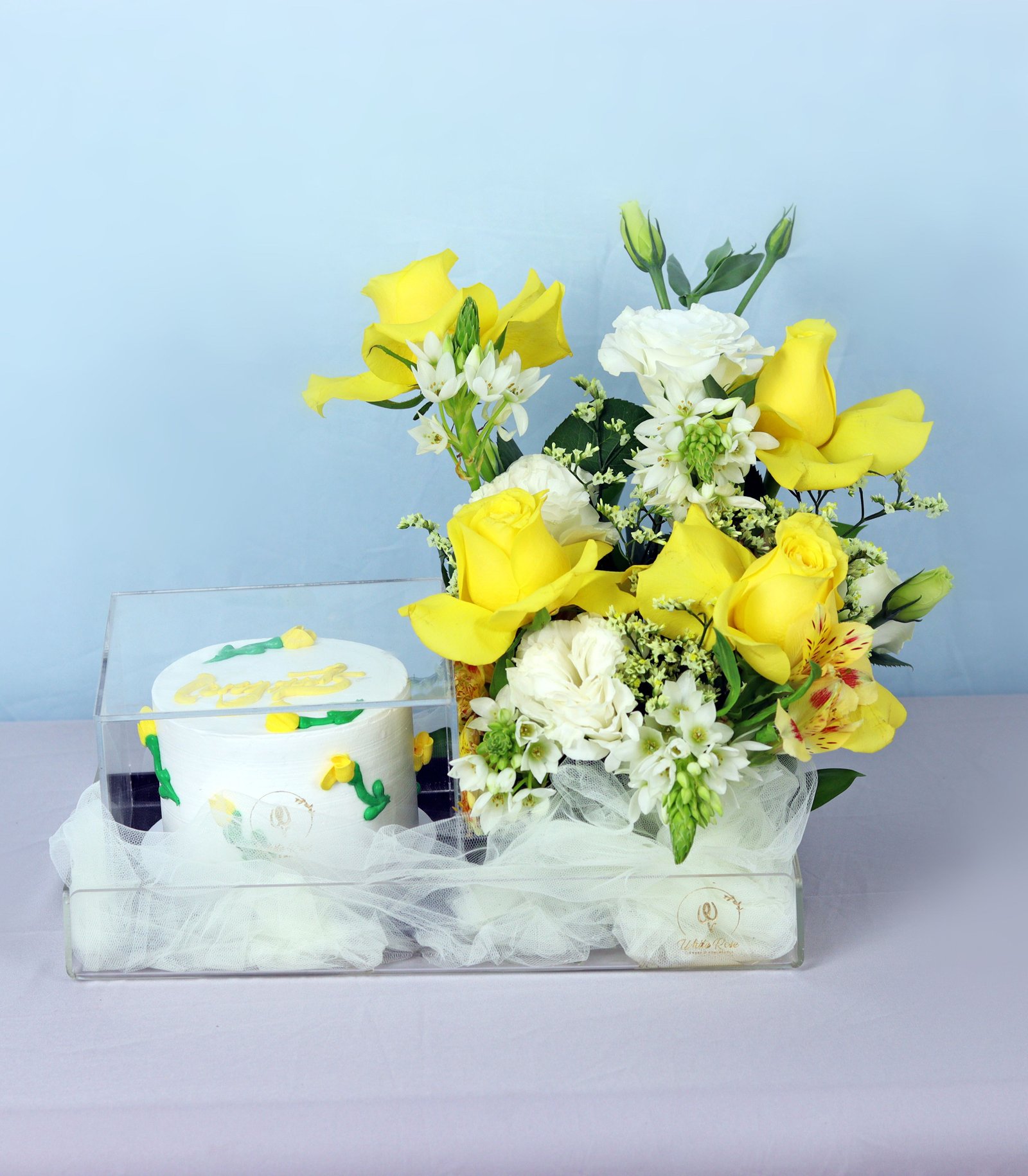 Yellow Roses and Cake Tray