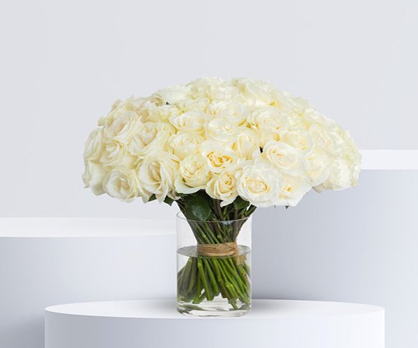 100 White Roses Flower Vase Arrangement