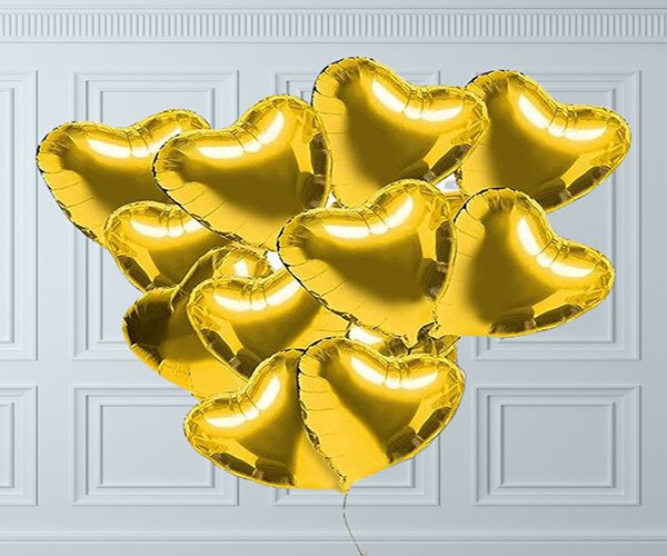 10 Golden Heart balloons