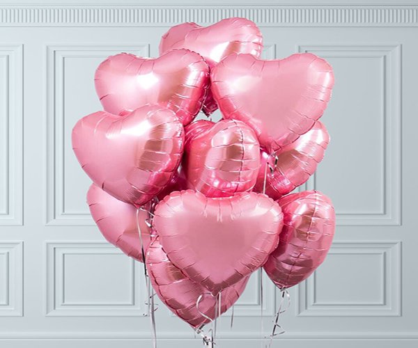 12 Pink Heart Foil Balloons