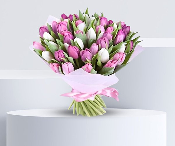 Pink And White Tulips Bouquet