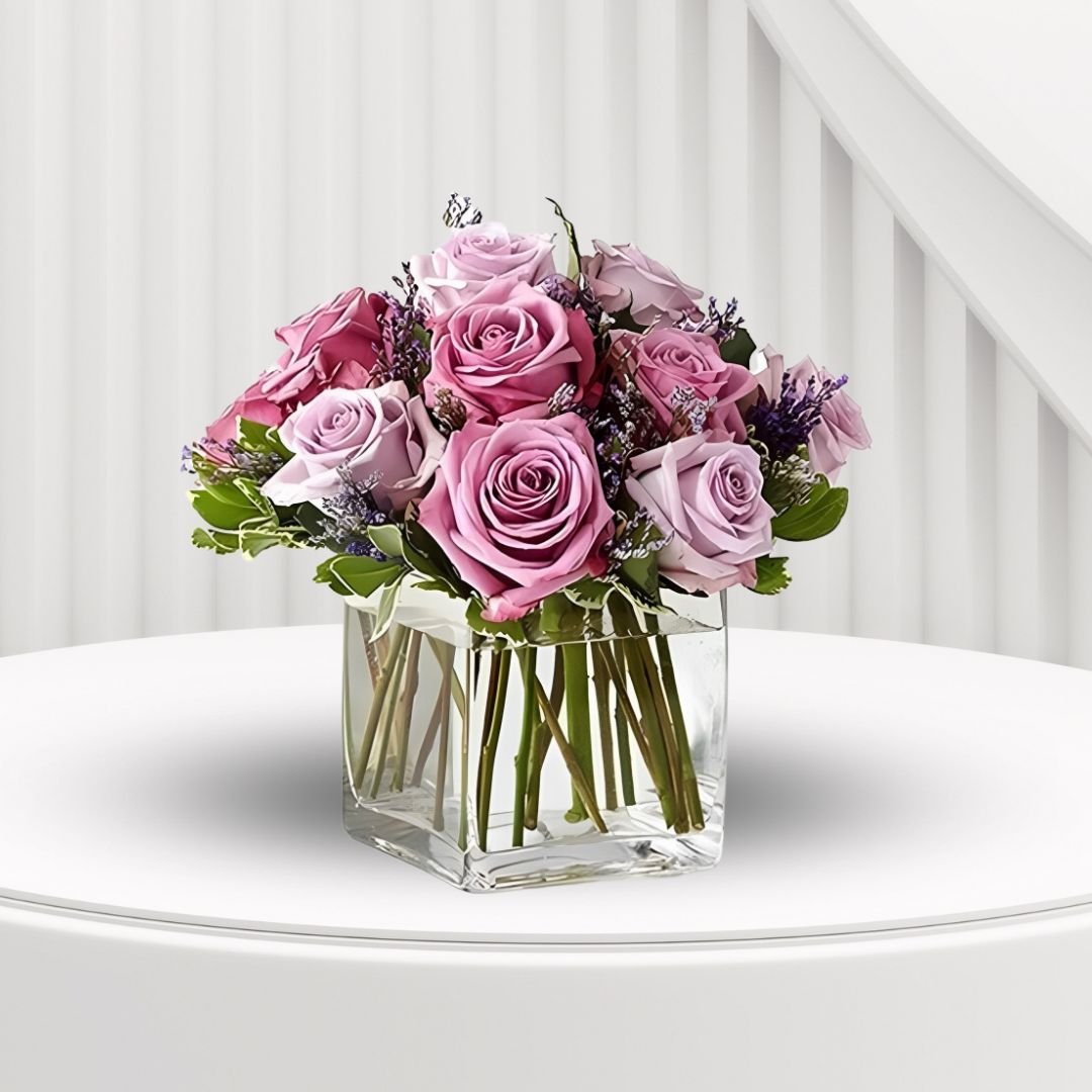 Purple Roses vase arrangement