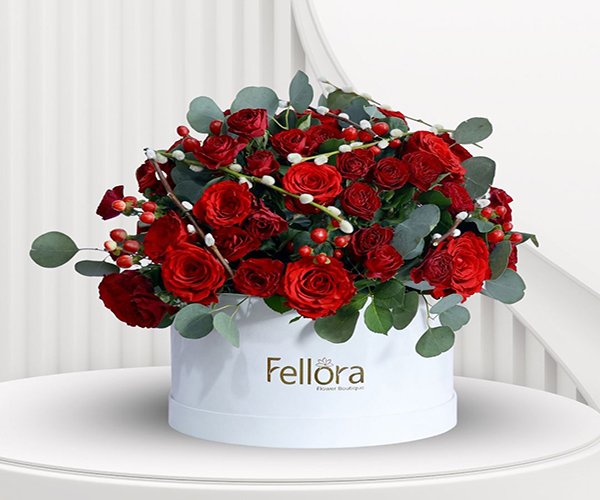 Red Flowers in White Box