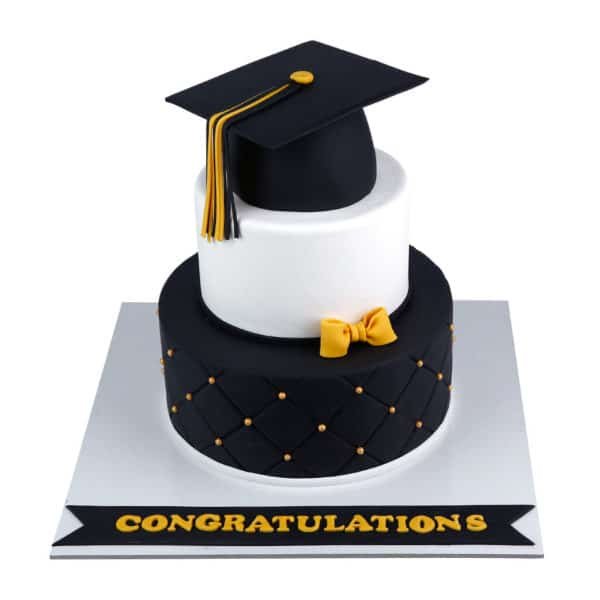 Classic Black and White Graduation Tier Cake